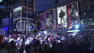 Cheering Crowd on Times Square at night