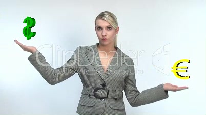 HD1080i Young blond business woman with dollar and euro sign