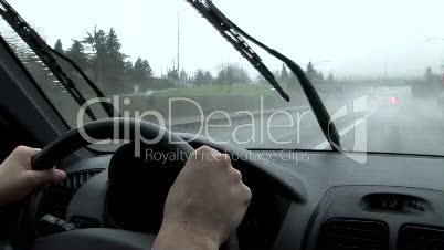 Driving in the Rain, Windshield Wipers Beating Back Downpour