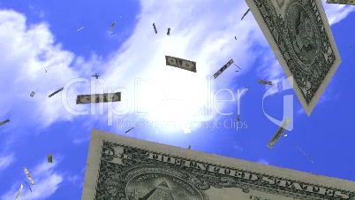 HD1080p Geldregen vom Himmel. Dollarscheine. Animation.