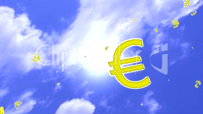 HD1080p Euro Zeichen fallen vom Himmel. Geldregen. Geldsegen. Vermögen.