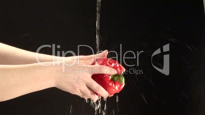 Stock Footage of washing a Pepper