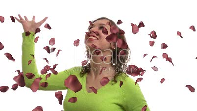 Woman Cathcing Rose Petals