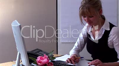 Business Woman at Work in Home Office