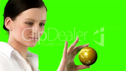 Green Screen Footage of a woman holding a Globe