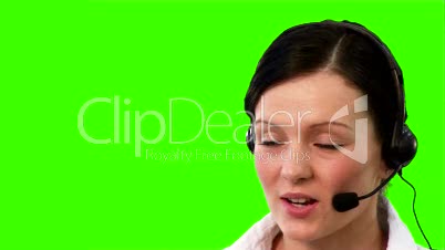 Chroma Key footage of a woman on a helpdesk