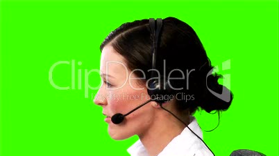 Chroma Key footage of a woman on a helpdesk