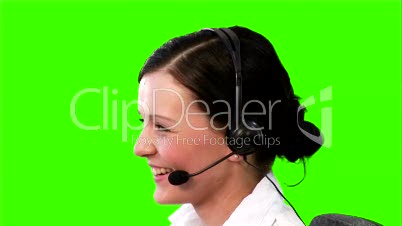 Chroma Key footage of a woman on a Headset