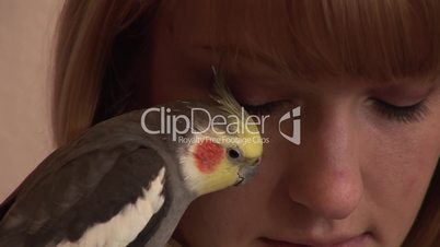 HD1080i Young woman and cockatiel