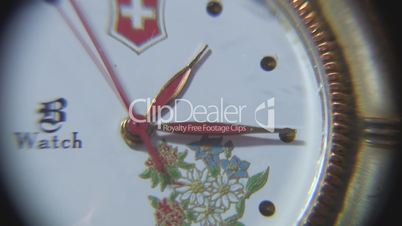 Colorful Swiss watch in time lapse