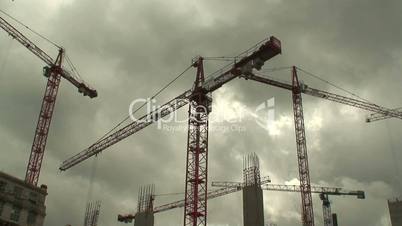 Large construction cranes time-lapse