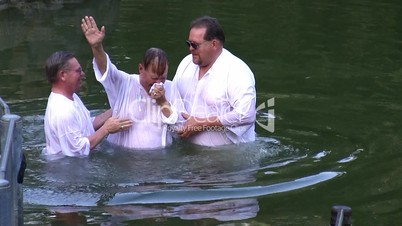 Baptism of pilgrims in the Jordan River Holy Land Israel HD