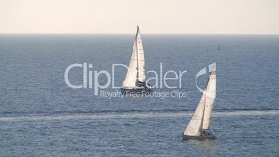 Sailboats in regatta in sea