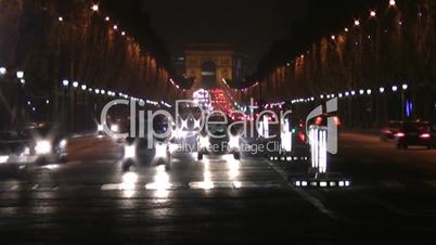 Champs-elysees at night, Paris. Time lapse.