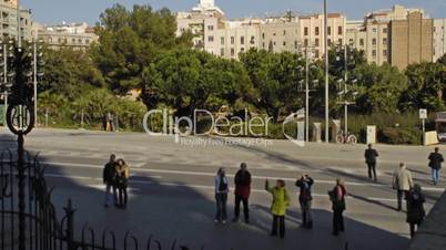 Tourists in Barcelona. Time lapse.