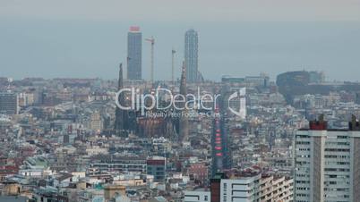 Barcelona skyline. Time lapse at sunset.