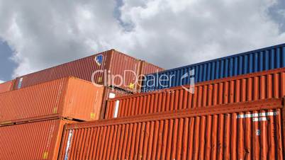 Container in port against sky time lapse
