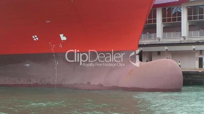 Bow of huge ship at anchor