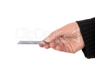 hand with a credit card.
