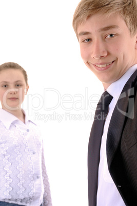 portrait of teenager with his sister. portrait of teenager with his sister.