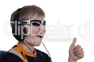 Boy listening to music with headphones.
