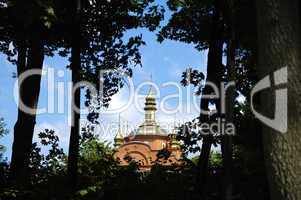 Domes of a forest monastery.