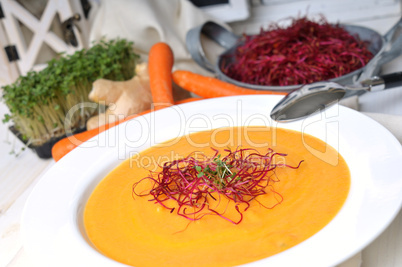 Karottensuppe mit Sprossen