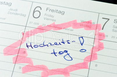 Kalendereintrag "Hochzeitstag"