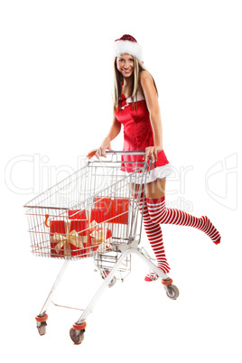 Einkaufskorb mit Weihnachtsfrau