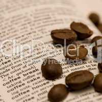 coffee beans on book