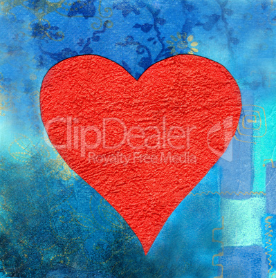 Red heart on blue background