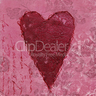 Painted heart on collage background