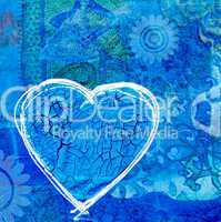 Blue heart on collage background
