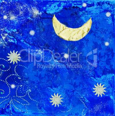 artwork with moon and stars