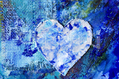 Blue abstract painting with heart