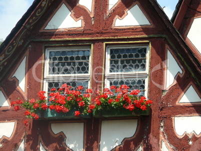 Fenster an einem Fachwerkhaus in Bacharach
