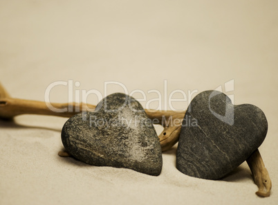 Two stone hearts