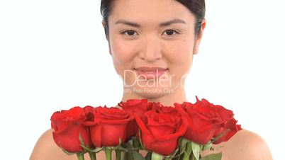 Eine Frau mit Rosen