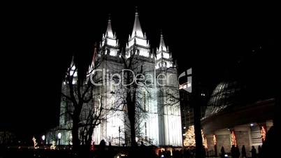 Mormon Temple in Salt Lake City Utah bei Nacht