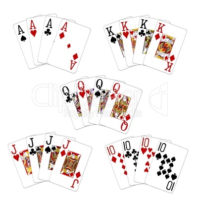 Poker Vierling Quads Asse Könige Damen Buben Zehner