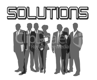 Geschäftsleute mit Motivations-Slogan Solutions