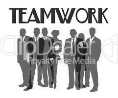 Geschäftsleute mit Motivations-Slogan "Teamwork"