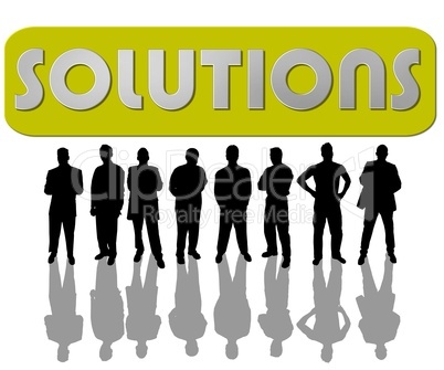 Geschäftsleute mit Motivations-Slogan Solutions