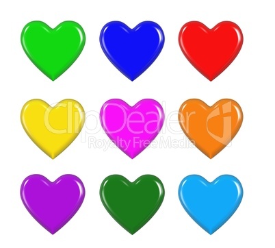 freigestellte Herzen in verschiedenen Farben