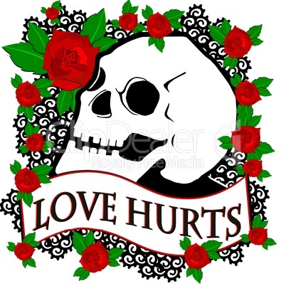 LOVE HURTS Motiv mit Totenschädel