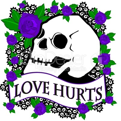 LOVE HURTS Motiv mit Totenschädel