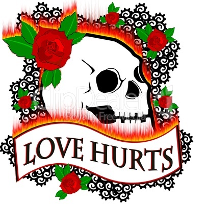 LOVE HURTS Motiv mit Totenschädel