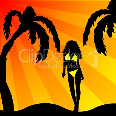 Bikini Girl Silhouette am Palmenstrand