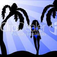 Bikini Girl Silhouette am Palmenstrand