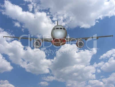 Blauer Himmel mit Wolken und Flugzeug